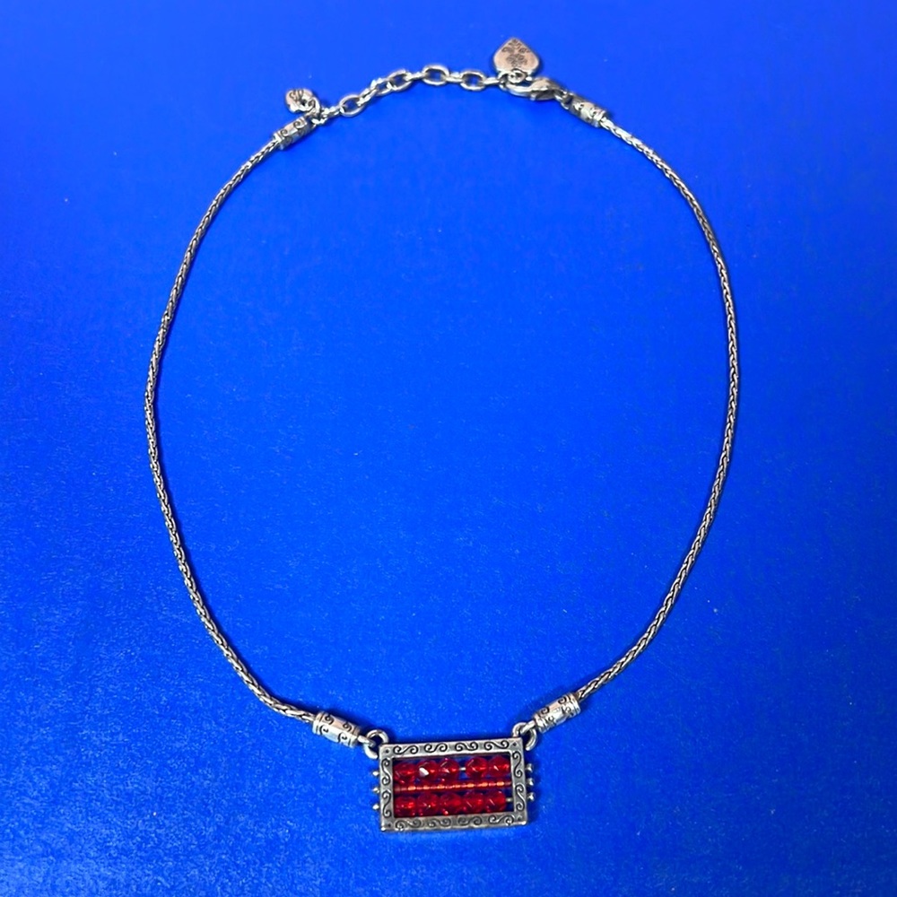 Brighton Red Silver Choker Necklace w/Pendant